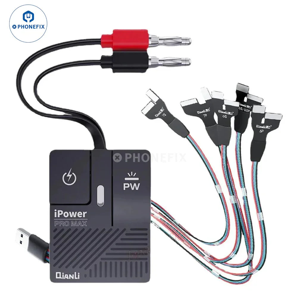 PHONEFIX QIANLI iPower PRO MAX DC power cable for iPhone 6-16 PRO MAX, showing the cable's connectors and design.