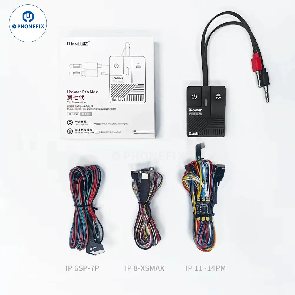 QIANLI iPower PRO MAX DC Power Cable for iPhone 6-16 Pro Max, black power supply cable with connector for charging and data transfer.