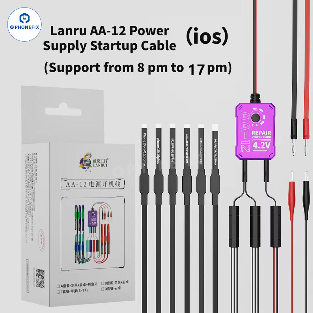 PHONEFIX AA-12 power supply cable for iOS iPhone and Android phones, with USB connector and durable cable design.