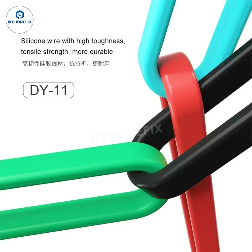 PhoneFIX MIJING DY-11 power supply cable for iPhone 8-16 and Android devices, showing a close-up of the charging cable.