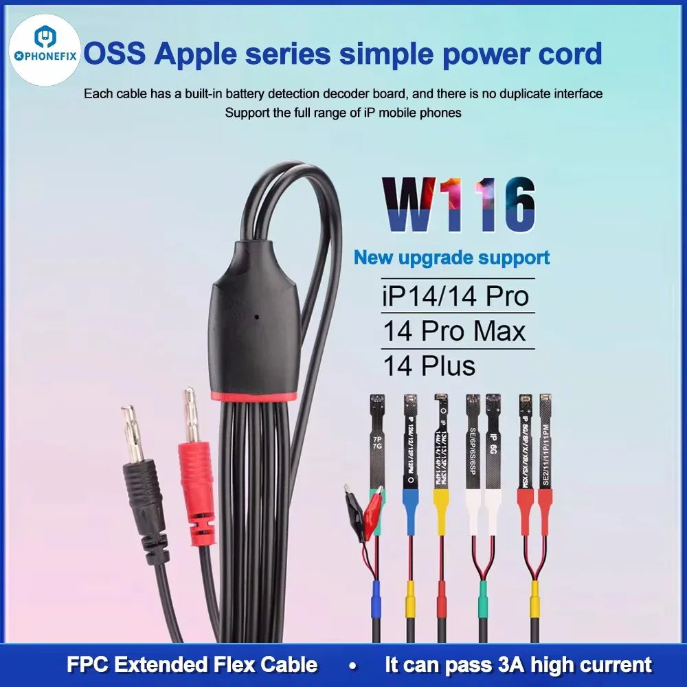 MIJING DY-11 Phone Repair Power Cable for iPhone 8-16 and Android devices, black power supply cable by PHONEFIX