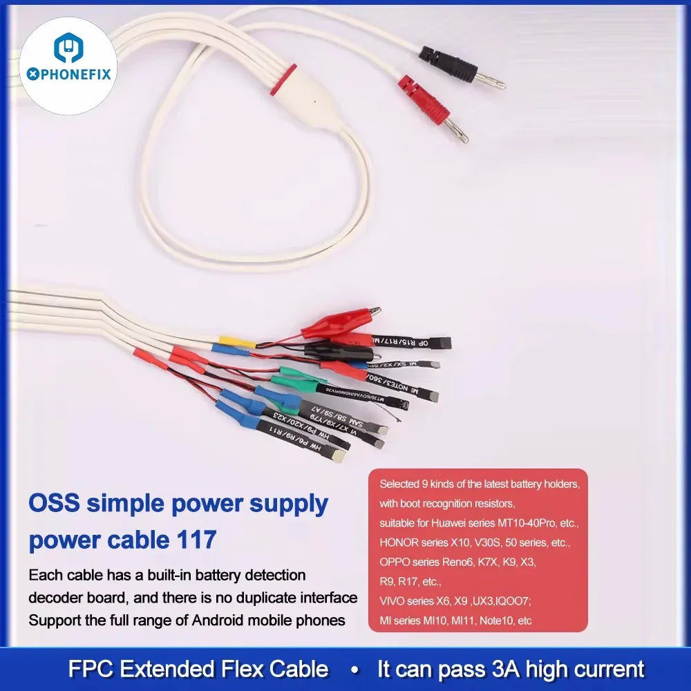 MIJING DY-11 phone repair power cable by PHONEFIX for iPhone 8-16 and Android devices, durable power supply cable.