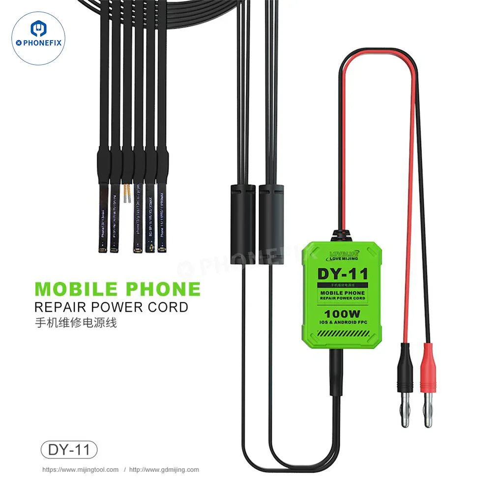 MIJING DY-11 phone repair power cable for iPhone 8-16 and Android, sturdy power supply cable from PHONEFIX.