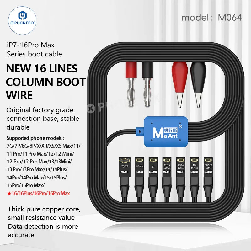 MaAnt M064 8-in-1 Power Boot Cable for iPhone 7-16 Pro Max, PHONEFIX brand, versatile power supply and charging cable.