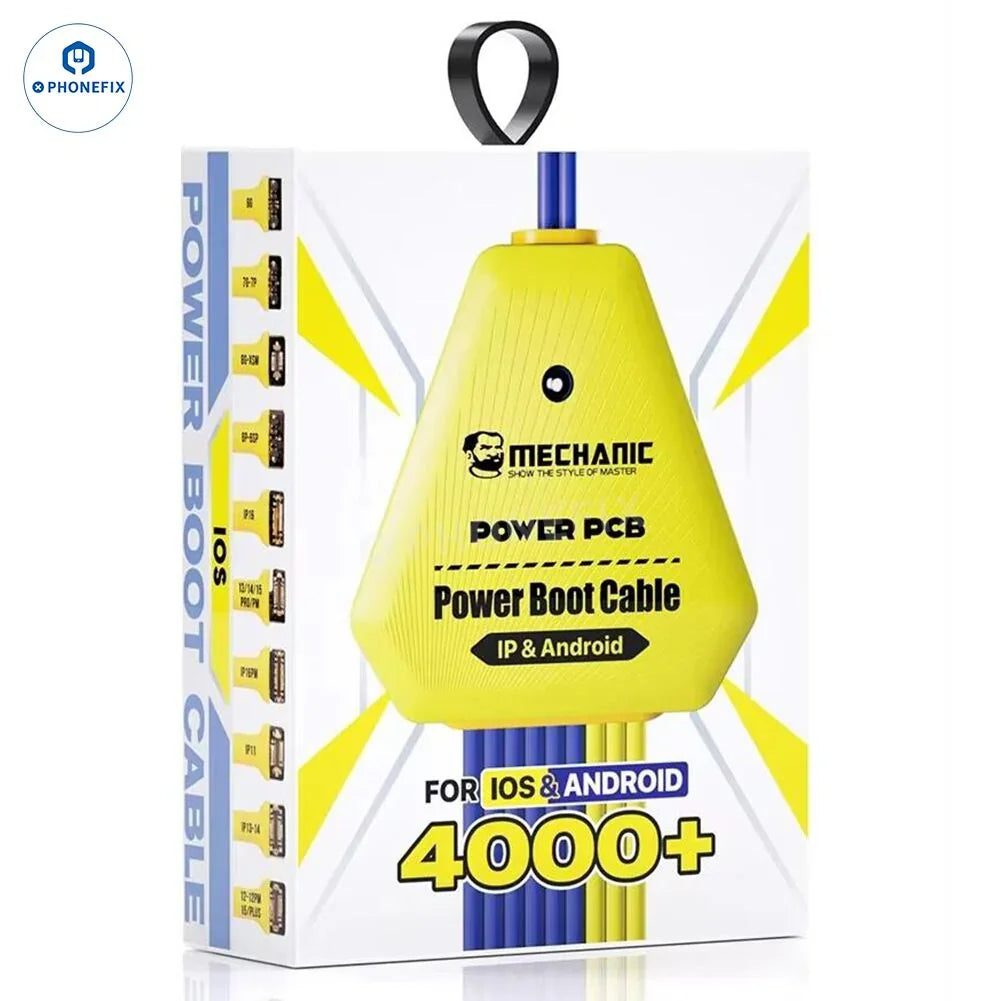 PhoneFix mechanic power PCB boot cable for iPhone 6-16 and Android phones, durable power supply cable with secure connectors.