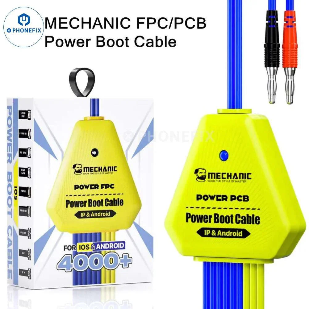 PhoneFix mechanic power PCB boot cable for iPhone 6-16 and Android phones, showing close-up of the power supply PCB connector.