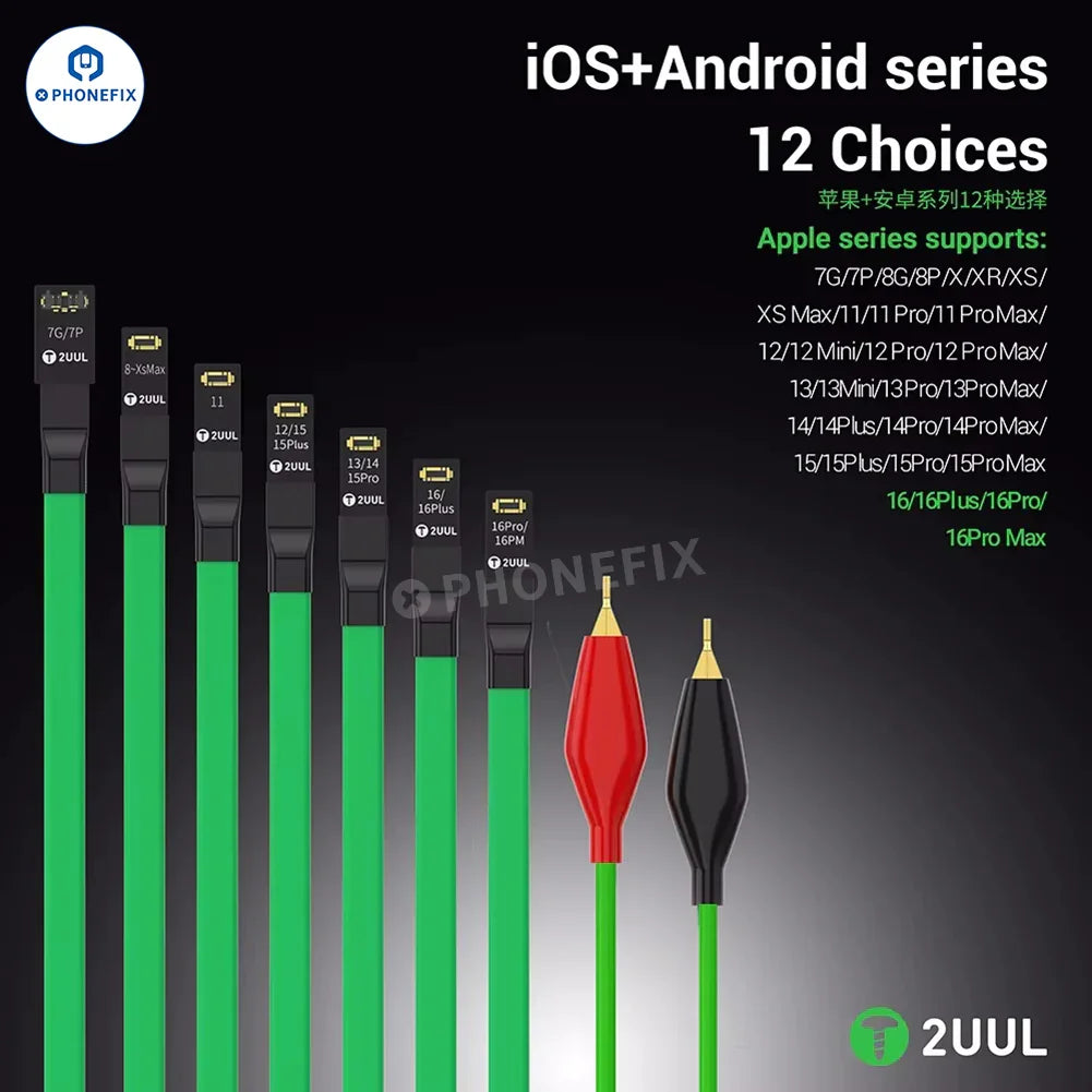 Cable de alimentación PHONEFIX 2UUL PW02 para smartphones iPhone 7-16, Huawei, VIVO y OPPO, con conectores USB y de carga.