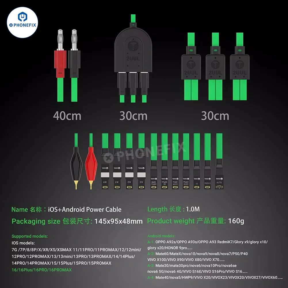 Cable de alimentación PHONEFIX 2UUL PW02 para iPhone 7-16, Huawei, VIVO, OPPO, compatible con dispositivos iOS y Android.