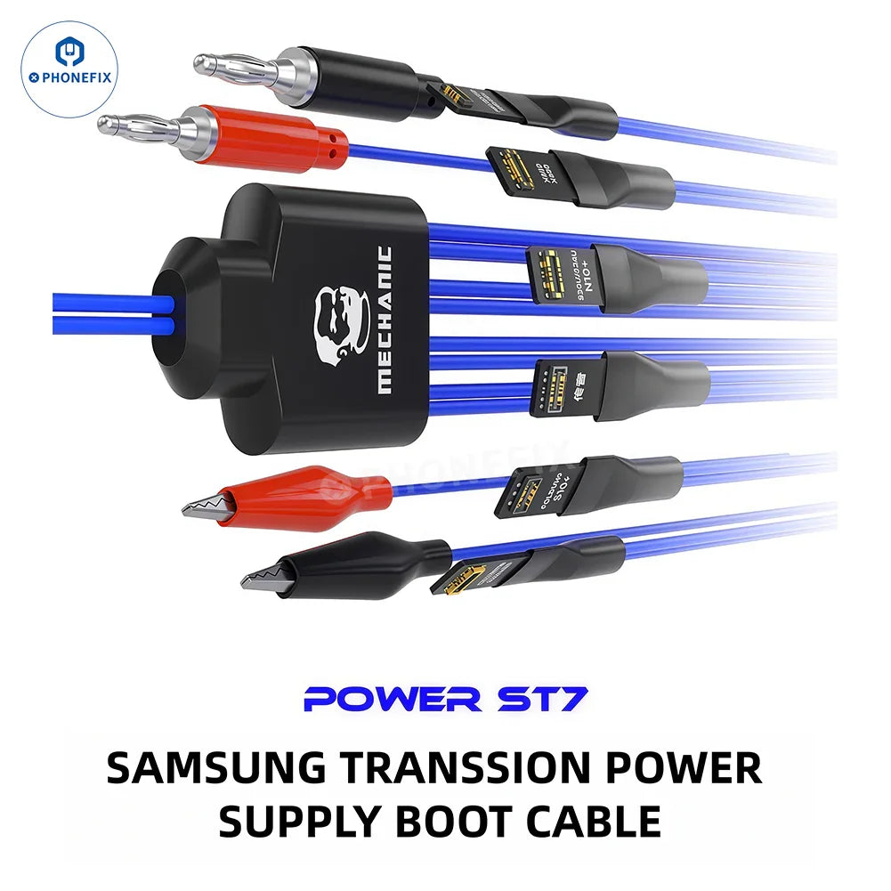 PHONEFIX MECHANIC POWER ST7 Boot Cable for Samsung and Transsion phones, used as a power supply and repair tool.