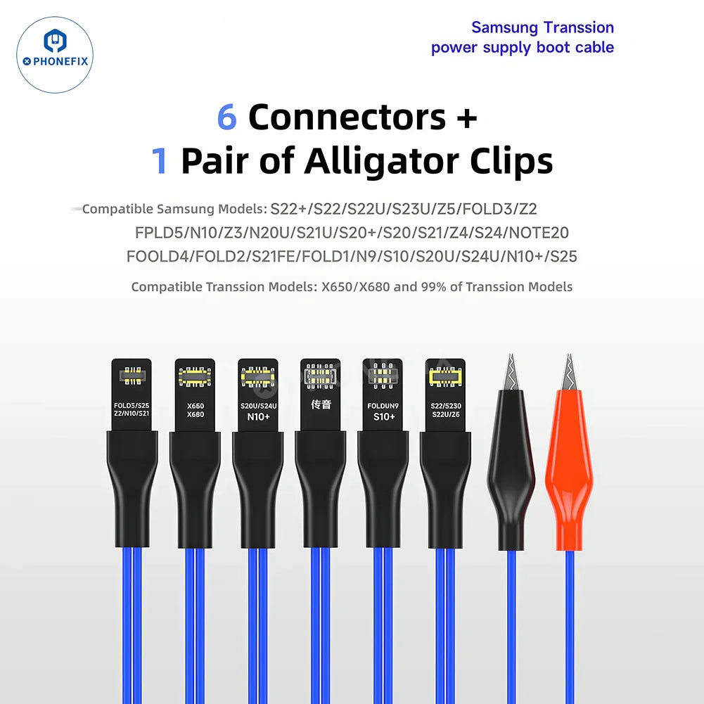 PHONEFIX Mechanic Power Supply Cable for Samsung Transsion phones, featuring a sturdy boot cable for reliable charging and data transfer.