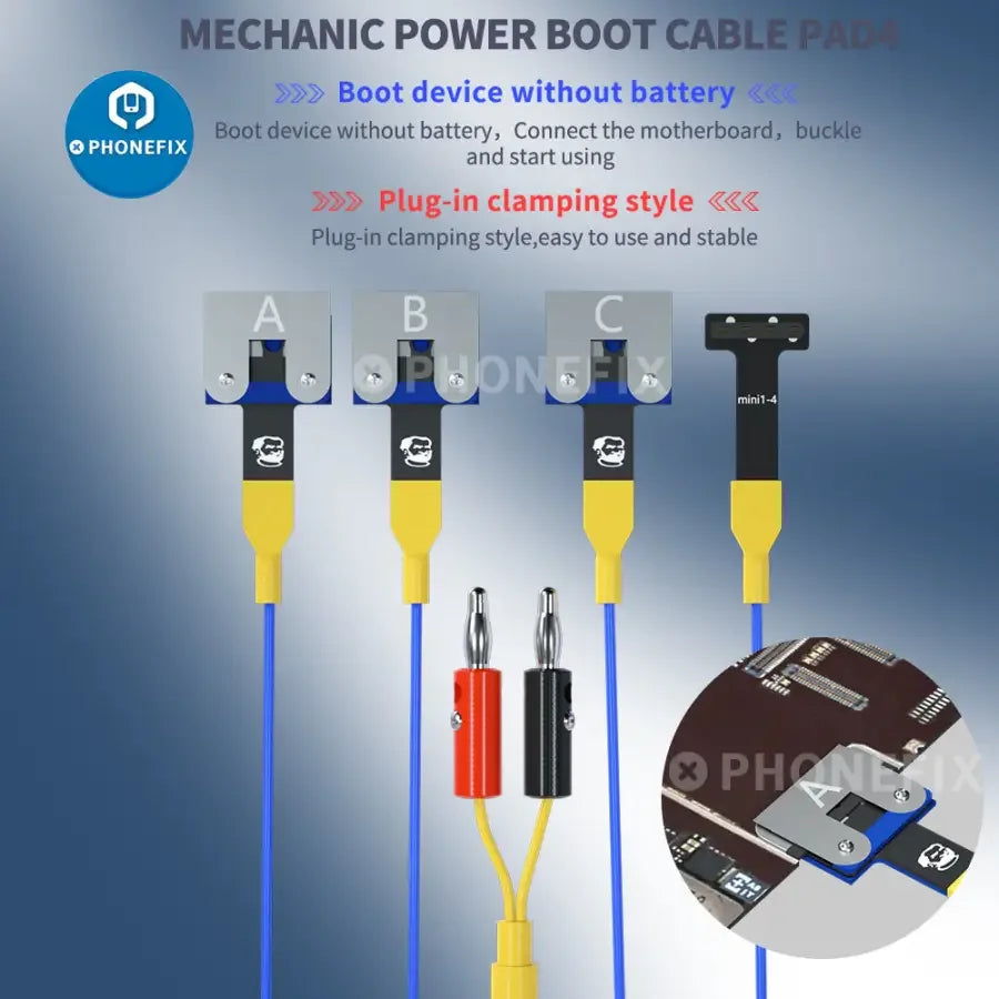 PhoneFix MECHANIC PAD4 power boot cable for iPad Mini, Pro, and iPad 4/5/6/7 series, used as a power supply cable.