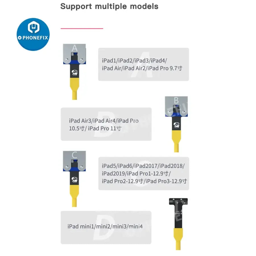 PhoneFix Power Supply Cable for iPad and iPad Pro, compatible with Mini and 4th generation models, connects power for charging and syncing.