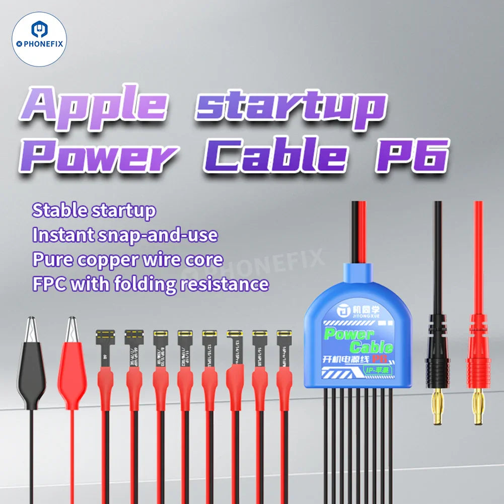 JTX P6 Power Cable with soft FPC socket for iPhone 6-16 Pro Max, used as a power supply test cable by PHONEFIX