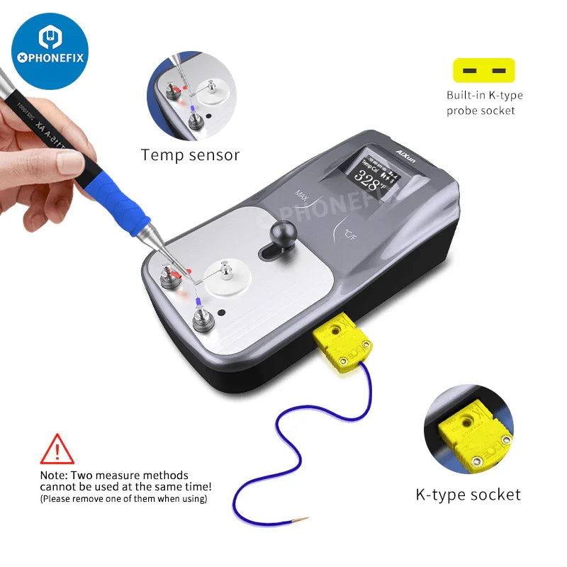 Aixun DT01 digital display temperature detection calibration tool from PHONEFIX, a compact power tool for accurate temperature calibration.
