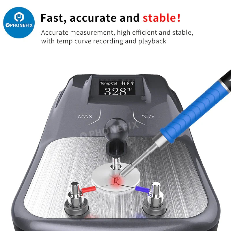 Aixun DT01 digital display temperature detection calibration tool by PHONEFIX, used for precise temperature measurement and calibration.