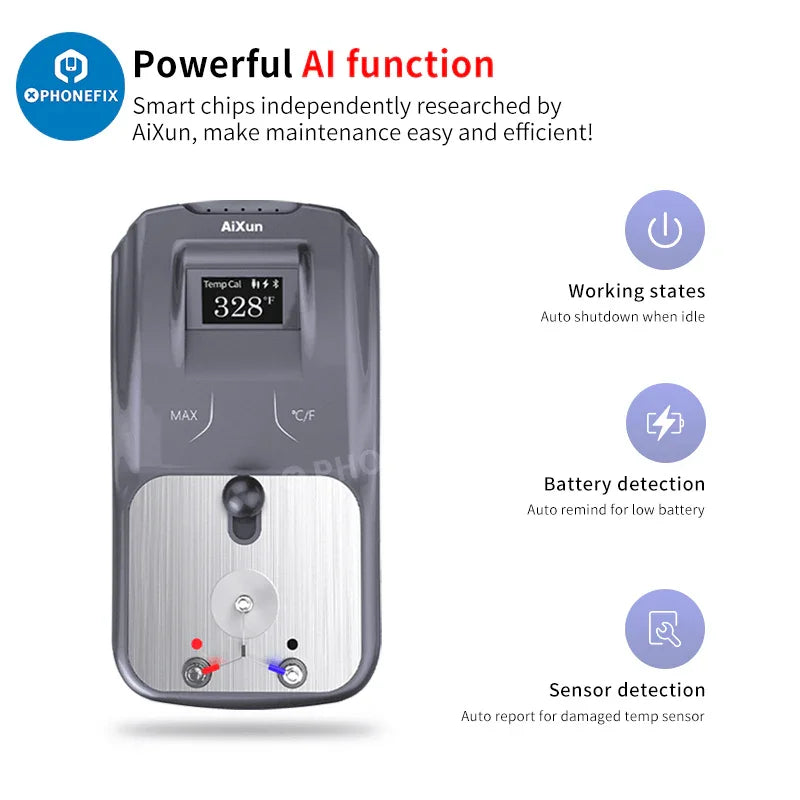 Aixun DT01 digital display temperature detection calibration tool, a phonefix power tool for precise temperature measurement and calibration.
