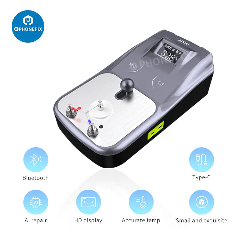 Aixun DT01 digital display temperature detection calibration tool by PHONEFIX, a compact power tool for precise temperature calibration.