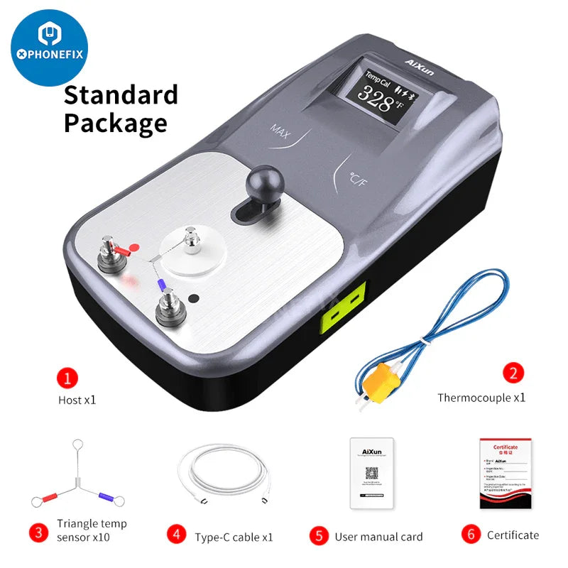 Aixun DT01 digital display temperature detection calibration tool from PHONEFIX, a power tool for precise temperature measurement.