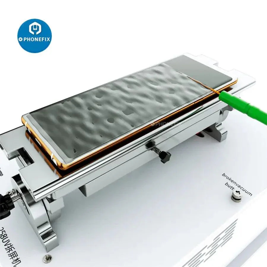 400W UV multi-function LCD screen housing frame separator machine by PHONEFIX, featuring a pre-heating station for phone repair.