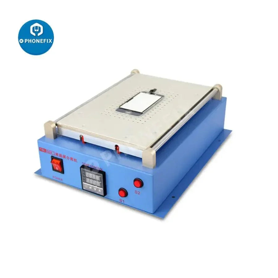 Pre-heating station for TBK-968 14-inch automatic vacuum LCD screen separator machine by PHONEFIX, with heating elements and control panel.