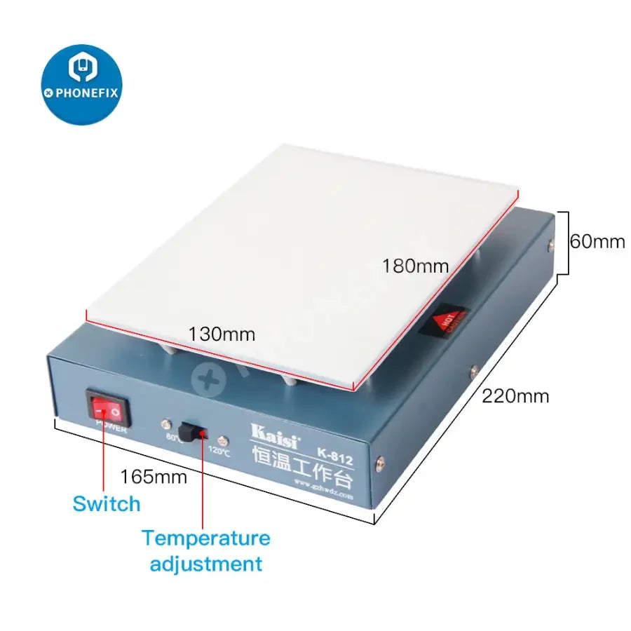 Pre-heating station for LCD screen separator machine by PHONEFIX, used for removing glass from phone screens in repair processes.