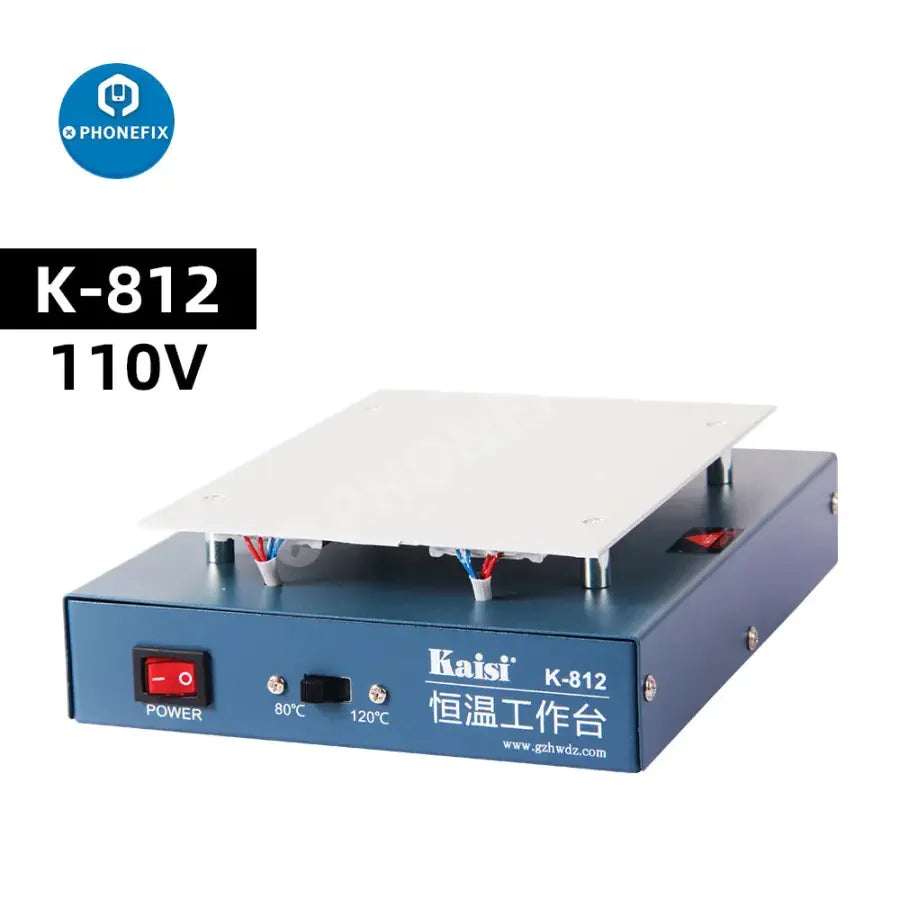 PhoneFix K-812/816 LCD screen separator pre-heating station for phone repair, displaying device setup and heating components.