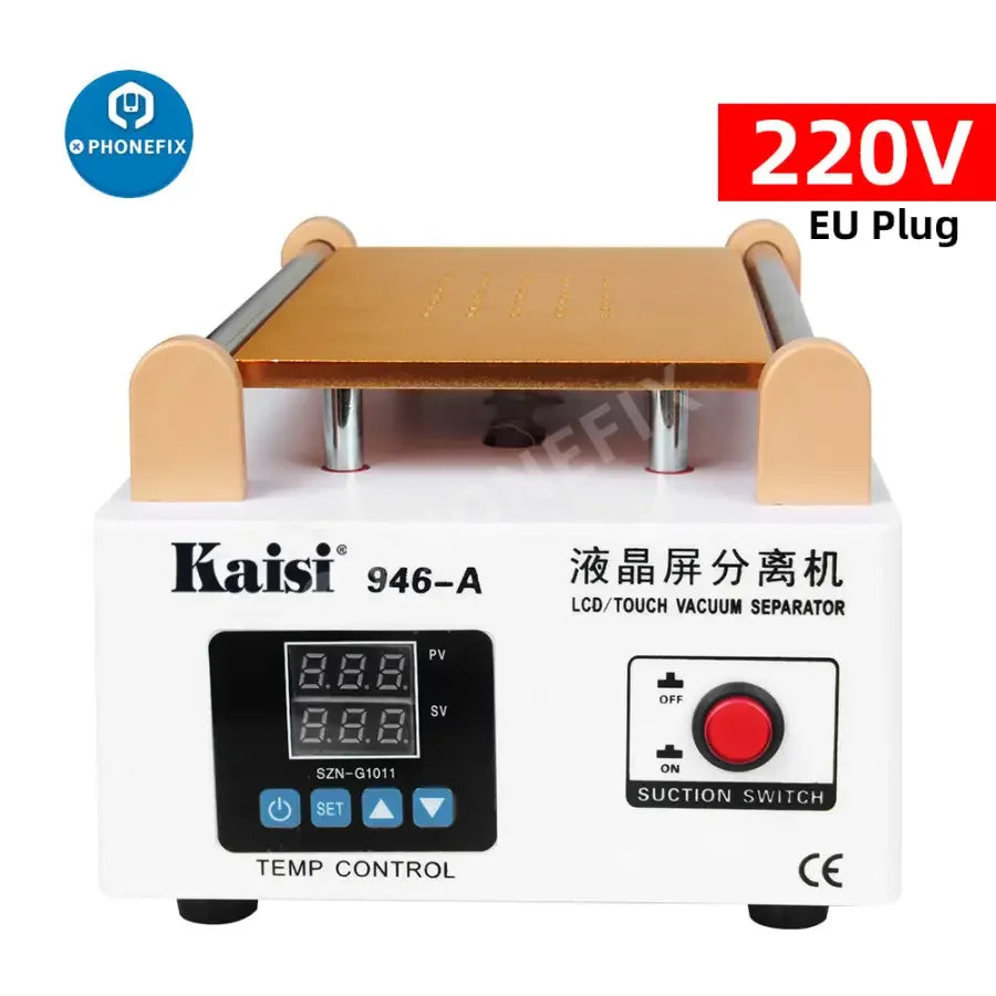 Kaisi 946A LCD screen separator pre-heating station with built-in pump vacuum for phone repair, branded by PHONEFIX.