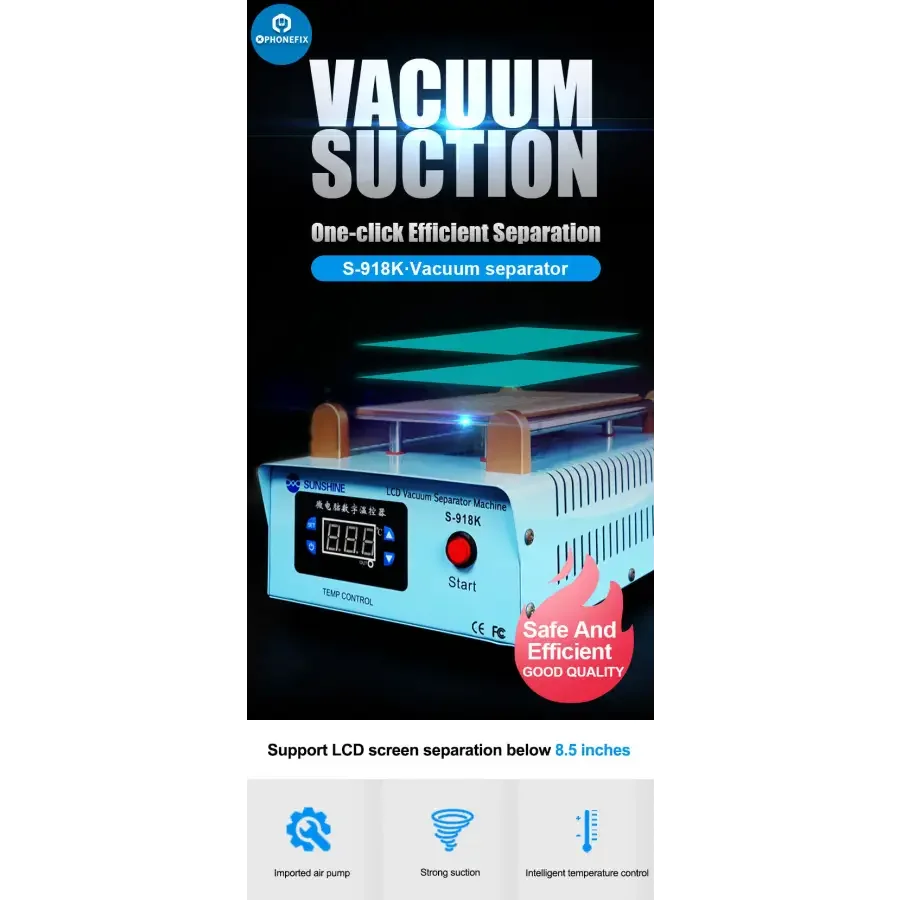 PhoneFix Sunshine S-918K mobile phone LCD screen separator vacuum machine pre-heating station for phone repairs.