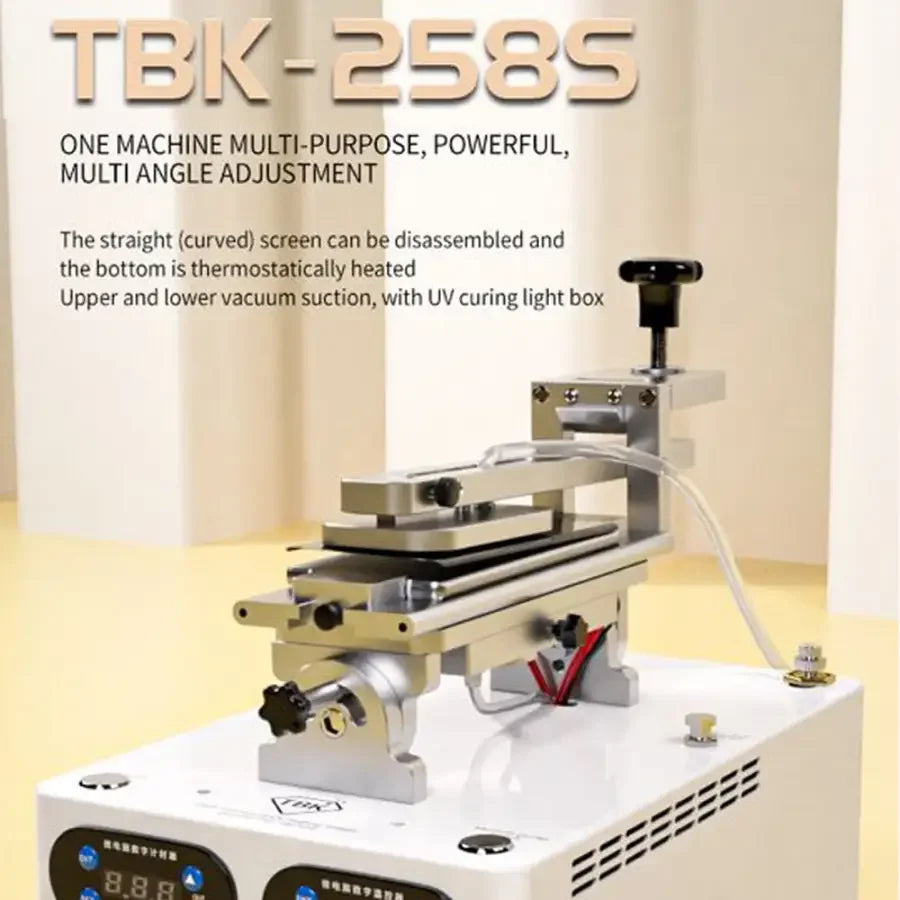Machine de séparation d'écran PhoneFix TBK-258S avec boîte à lumière de polymérisation UV, station de préchauffage pour la réparation d'écrans de smartphones.
