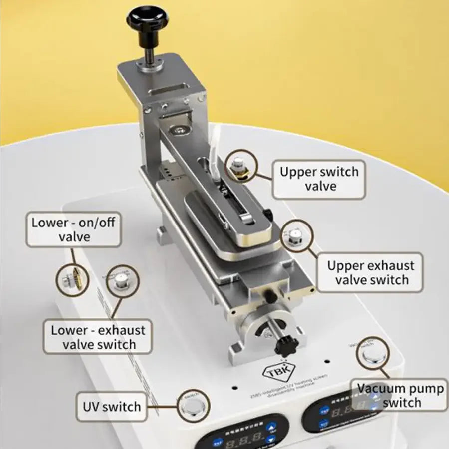 Machine de séparation d'écran PhoneFix TBK-258S avec boîte à lumière de polymérisation UV, station de préchauffage pour la réparation d'écrans d'appareils mobiles.