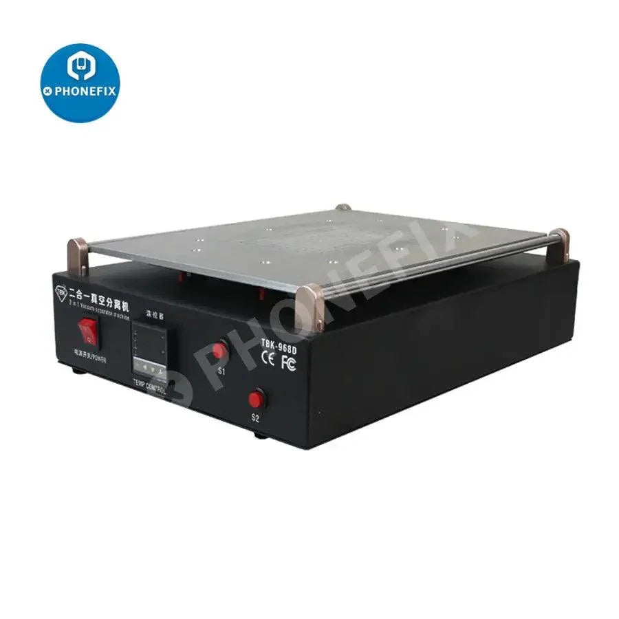 PhoneFix TBK-968D LCD separator heating vacuum machine for OCA screen repair, featuring a pre-heating station for device repair.