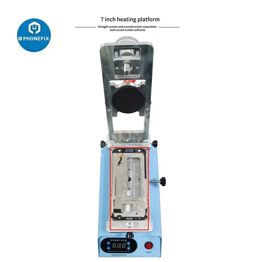 PhoneFix TBK-988C rotary LCD screen separator pre-heating station with adjustable controls and heat-resistant frame for phone repair.