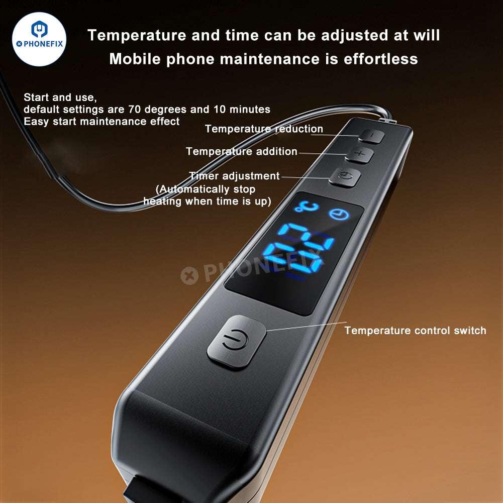 PHONEFIX pre-heating station for phone screen frame back cover repair, showing machine with heating pressing surface.
