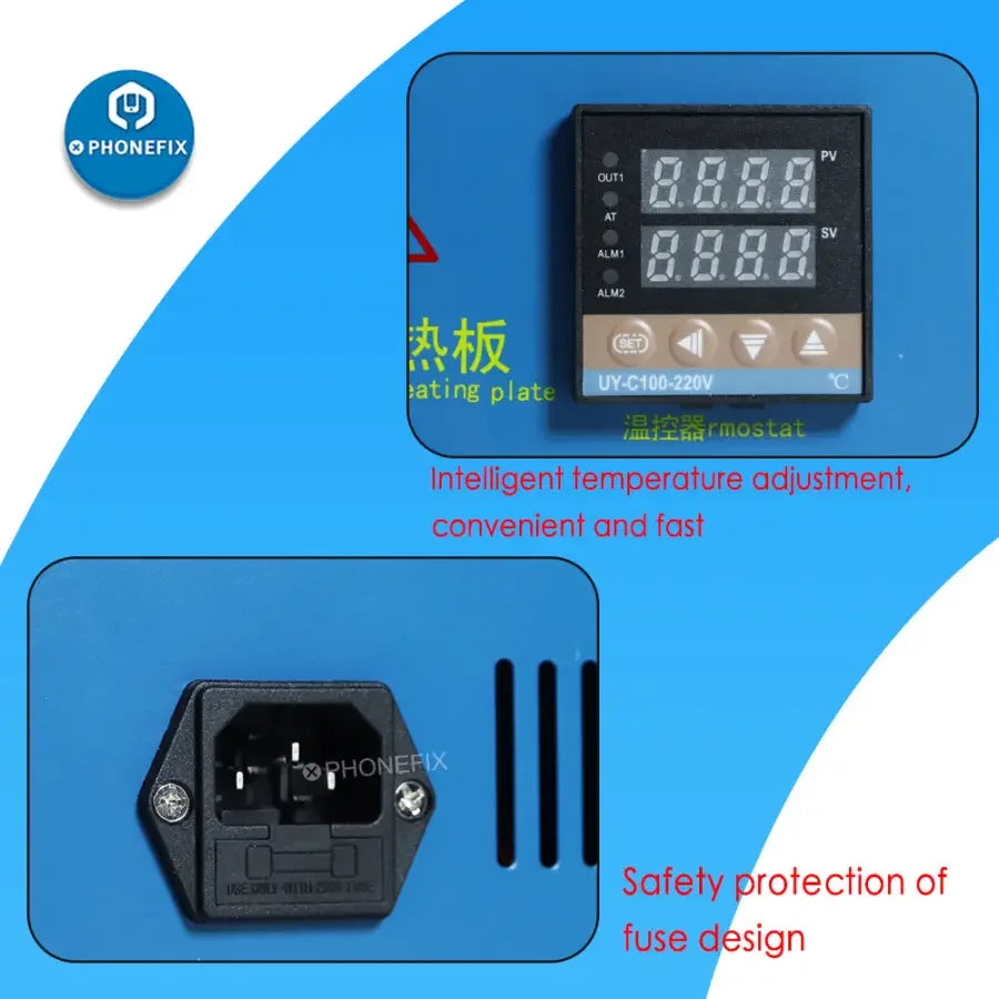 PHONEFIX constant temperature PCB hot plate preheating station for phone screen preheating, with electronic heating plate and separate design.