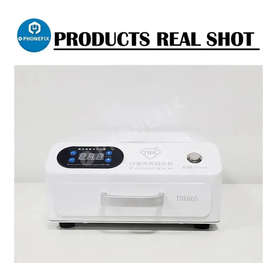 PHONEFIX TBK-605 Mini UV Curing Box Oven for phone LCD repair, pre-heating station for efficient curing in phone repair processes.