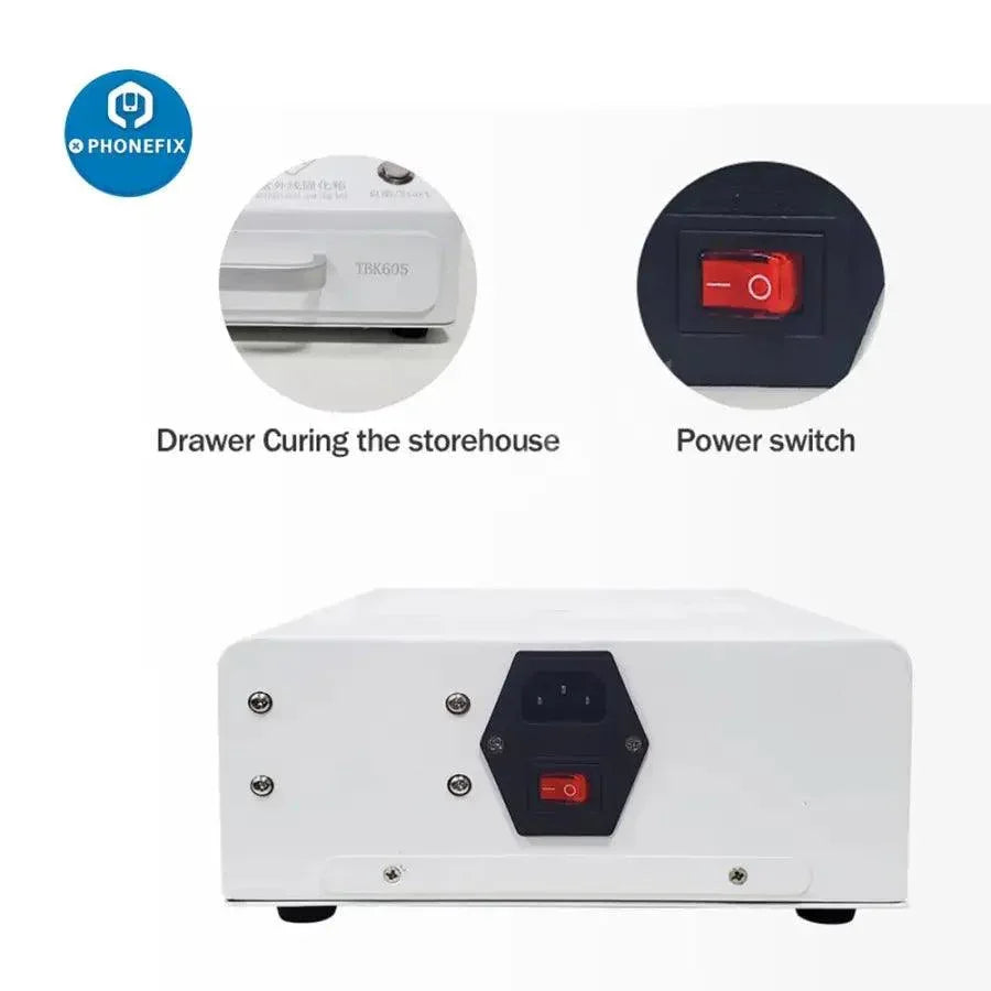 PhoneFix TBK-605 Mini UV Curing Box Oven for phone LCD repair, pre-heating station for precise UV curing.