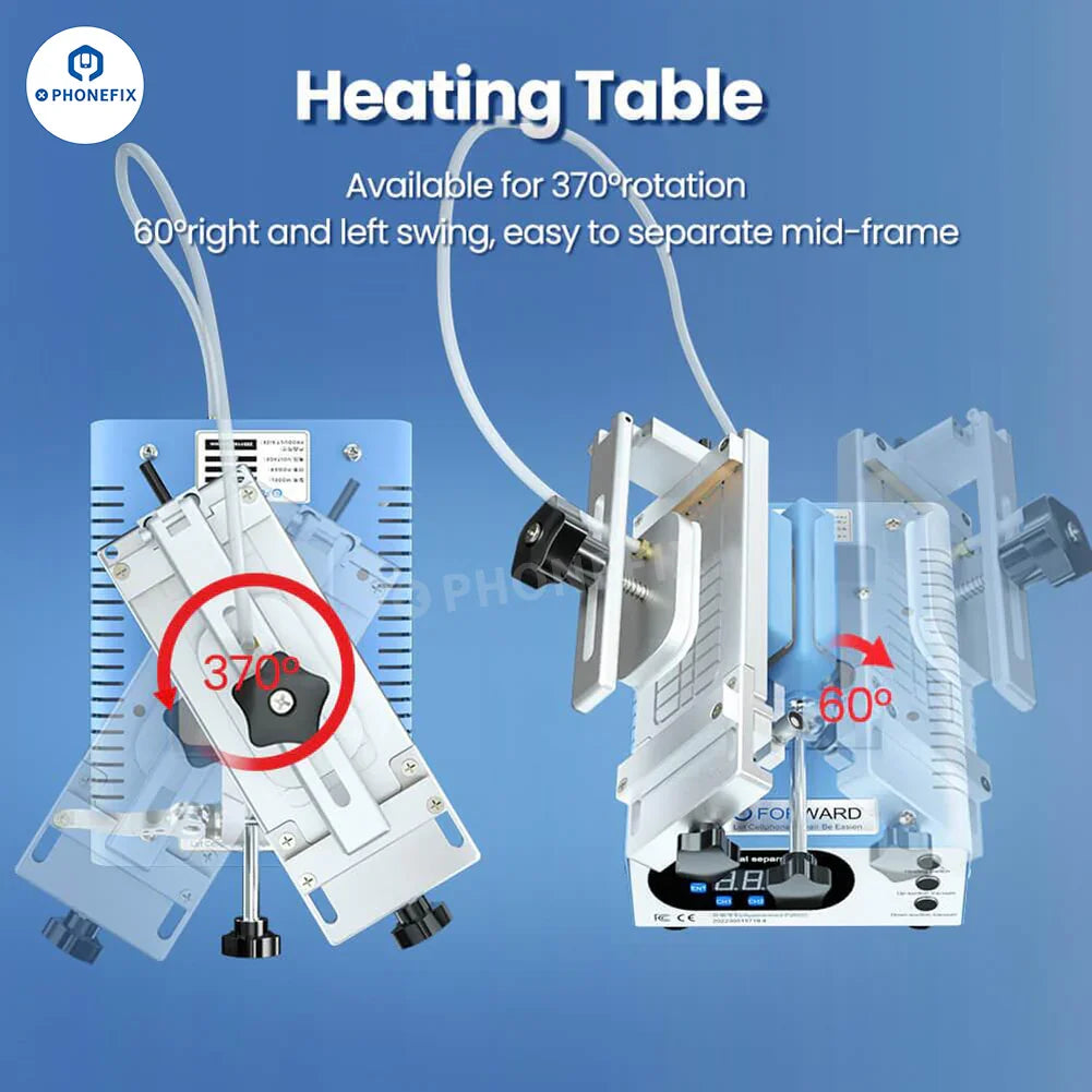 PhoneFix FW-361S FW-361Max pre-heating station for phone mid-frame removal and screen separation, with digital controls and heating elements.