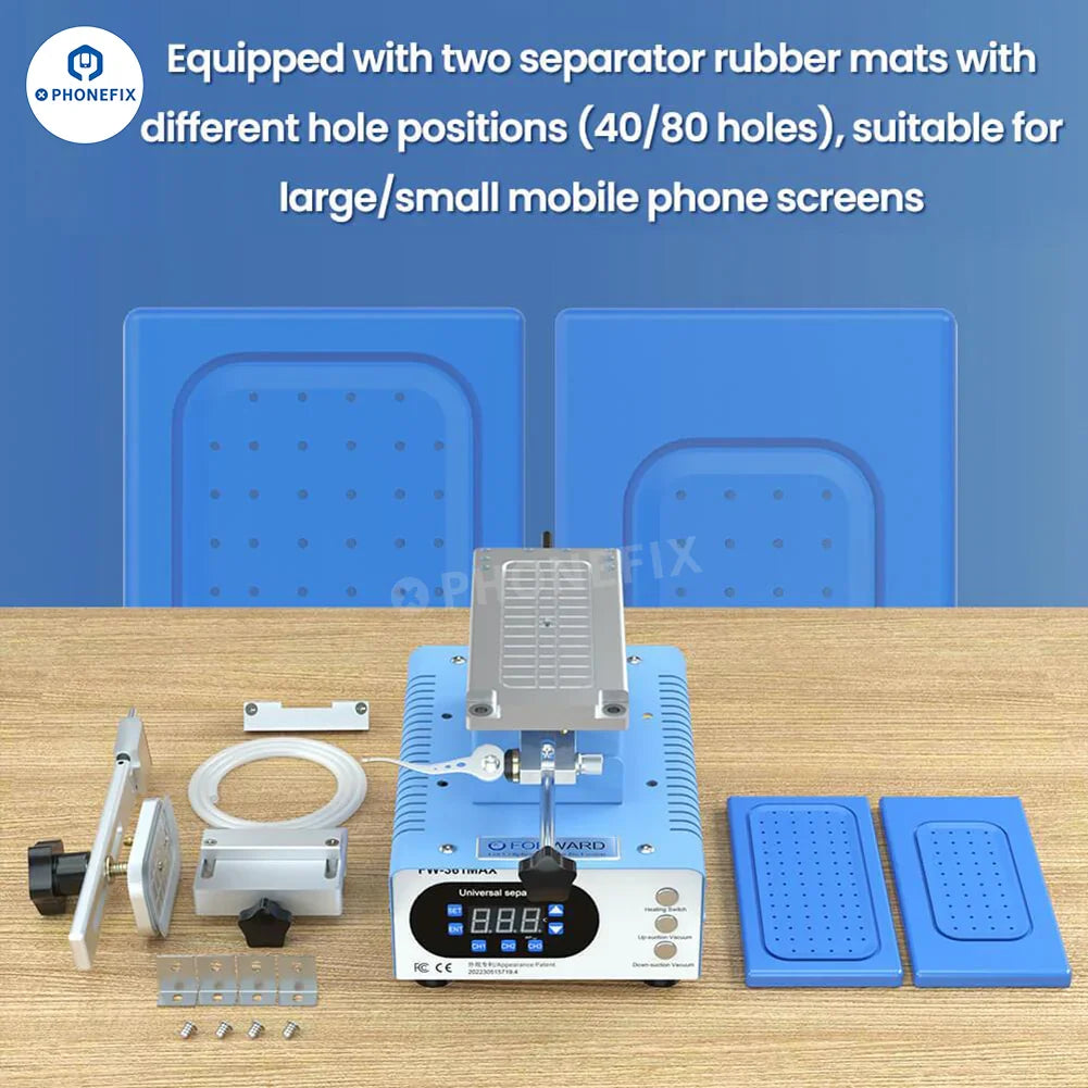 PHONEFIX FW-361S and FW-361Max phone mid-frame removal pre-heating station with screen separator tool for phone repair.