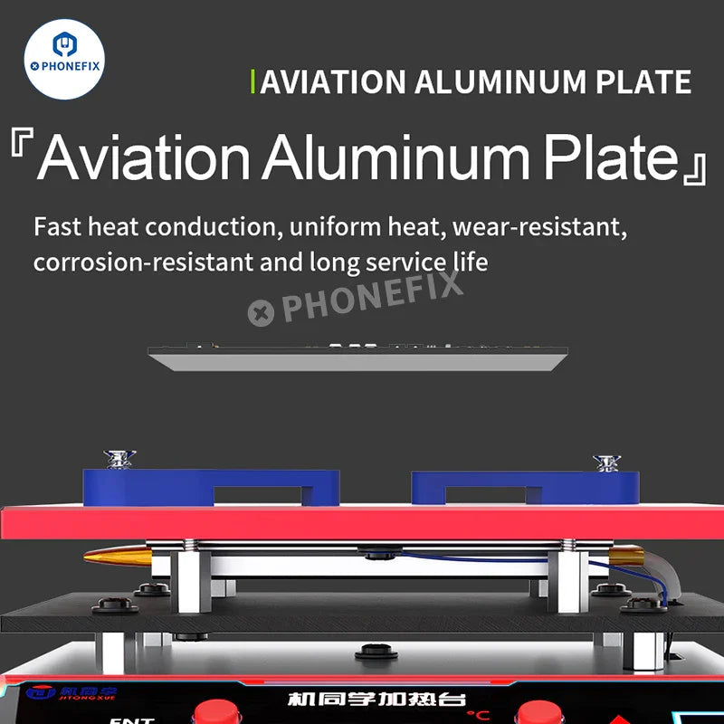 PHONEFIX JTX JP-1 universal preheater station for phone PCB layer glue removal, showing the device with heating elements.