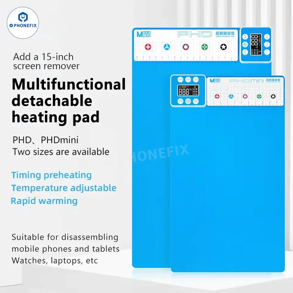 Almohadilla magnética con tornillo separador de calentamiento de pantalla MaAnt PHD de 12/15 pulgadas en estación de precalentamiento para reparación de teléfonos.