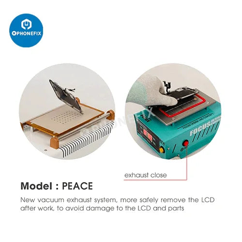 PhoneFix RF-PEACE pre-heating station with built-in vacuum pump for screen disassembly and repair of mobile devices.