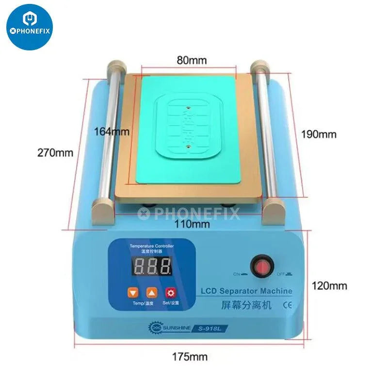 PhoneFix Sunshine S-918L Plus pre-heating station for screen separation and glue removal, used for phone repair.