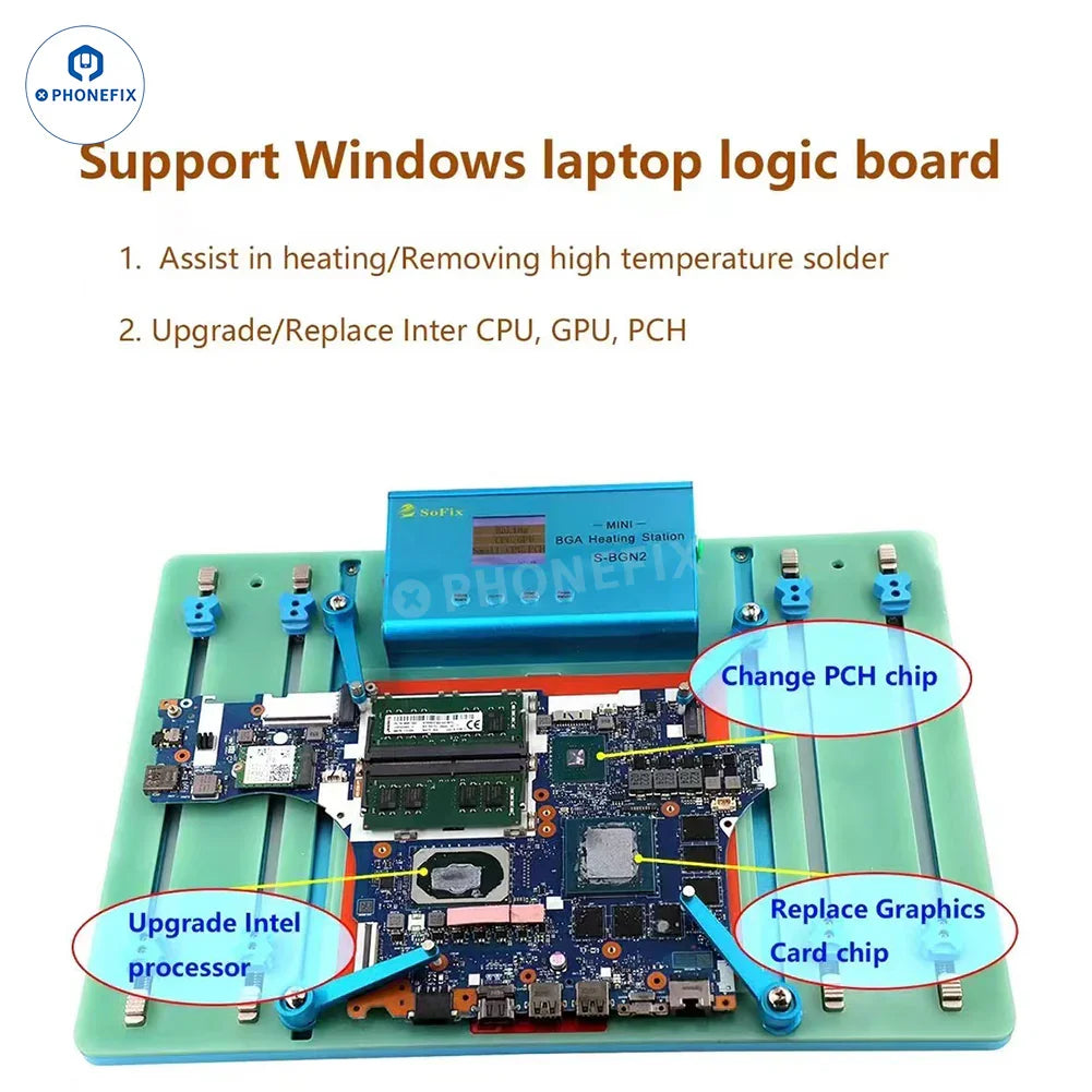 SoFix S-BGN2 Mini BAG Heating Station for Laptop and MacBook PCB pre-heating, used for soldering and rework.