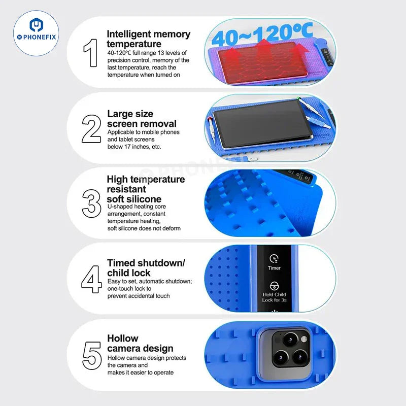 PHONEFIX CPB Pre-Heating Pad Tablet iPhone LCD Screen Separator pre-heating station for mobile device repair.