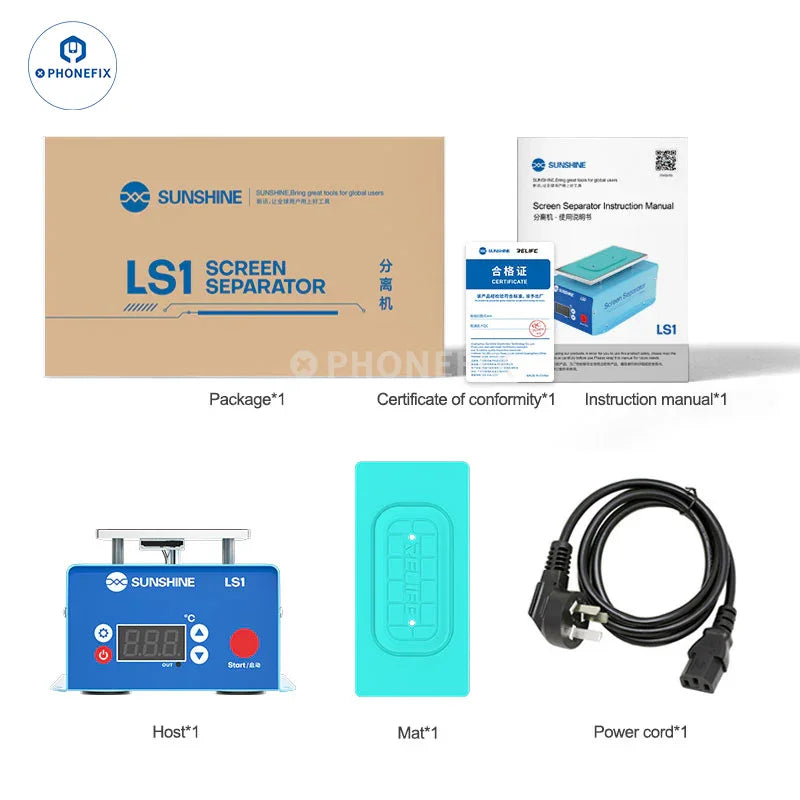 PHONEFIX SUNSHINE LS1 screen heating separator with pre-heating station for glue removal, designed for efficient phone screen repair.