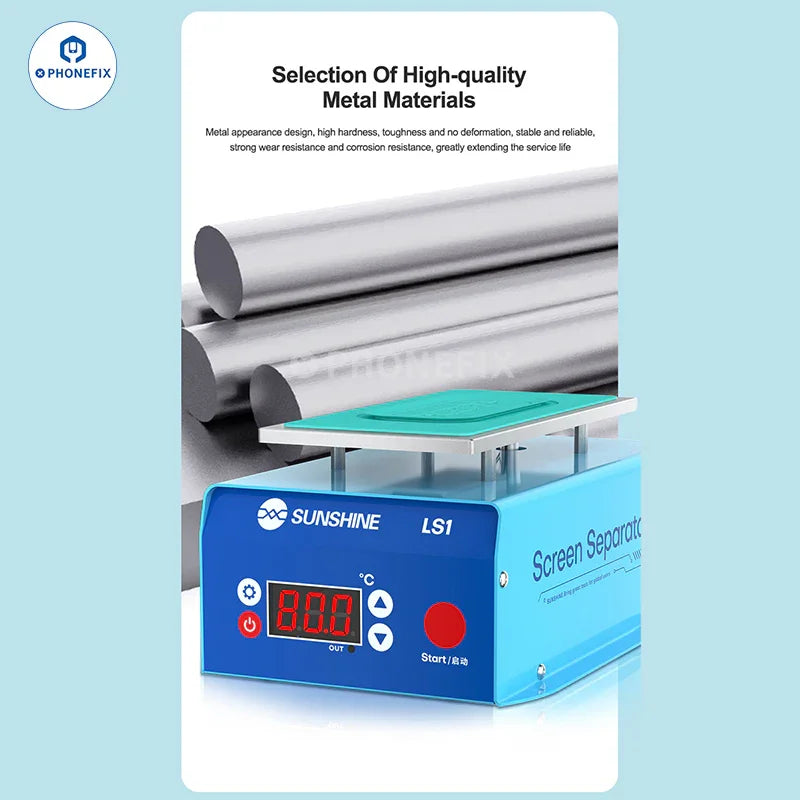Pre-heating station for screen heating separator glue removal, SUNSHINE LS1 model by PHONEFIX, with heating plates and control panel.