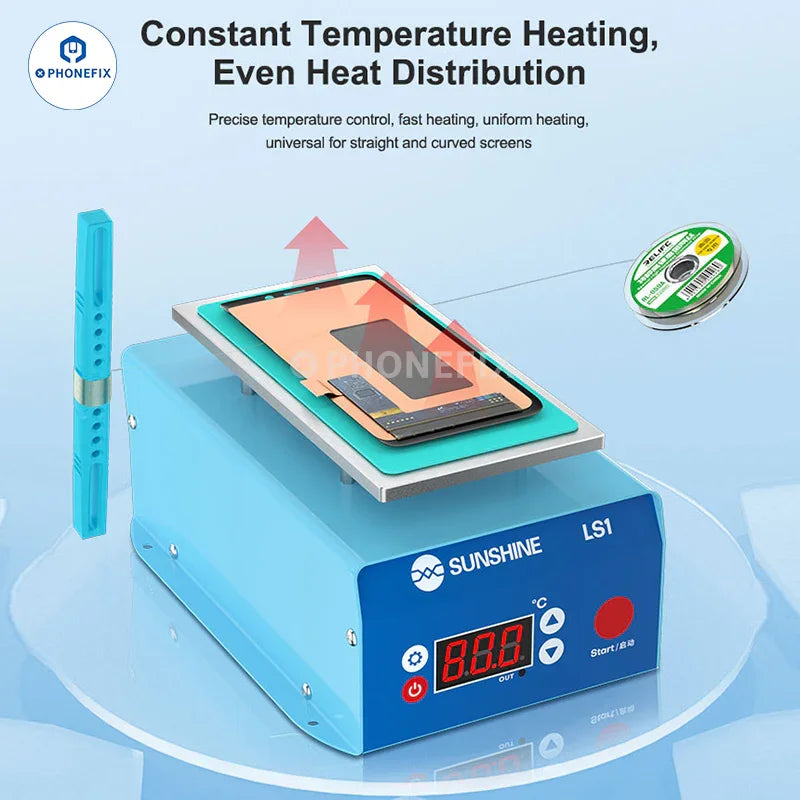 Pre-heating station for LCD screen separation and glue removal by PHONEFIX SUNSHINE LS1 Screen Heating Separator Machine.