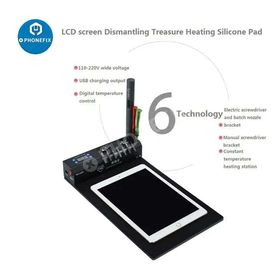 PHONEFIX TBK-568R LCD screen separating machine pre-heating platform for phone repair, with heating elements and control panel.