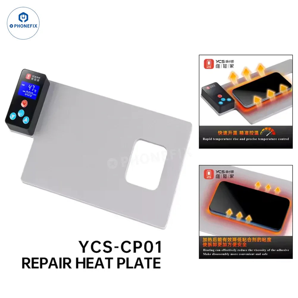 PHONEFIX YCS CP01 mobile and tablet screen repair heating pad pre-heating station for LCD separator repair, shown in the image.