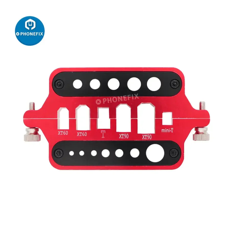 Aluminum soldering jig for RC drone XT60/90 Deans banana plug connectors, PHONEFIX RC drone repair tool for precise soldering.